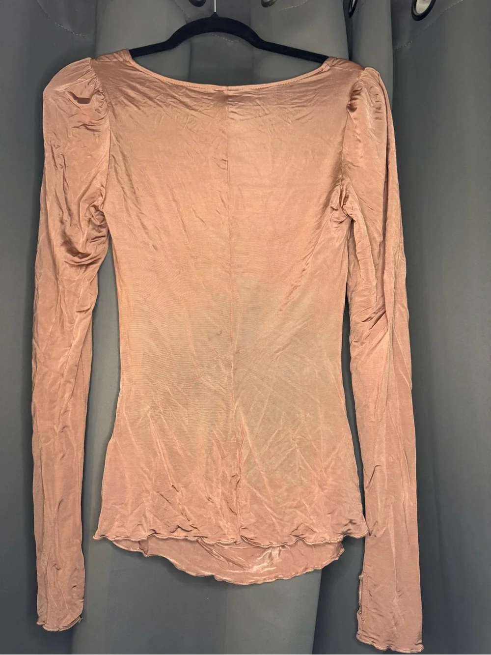 Free People Ruched Square Neck Long Sleeve Top | Dusty Rose Blush | Size M